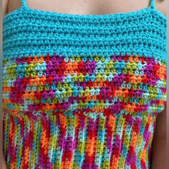 Handmade Crochet Adjustable Tie Strap Crop Top 100% Recycled Rainbow Tank Cami L - Picture 5 of 13